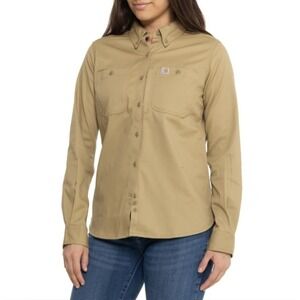Carhartt Rugged Canvas Shirt Dark Khaki Women's Workwear Top Size L 12/14
